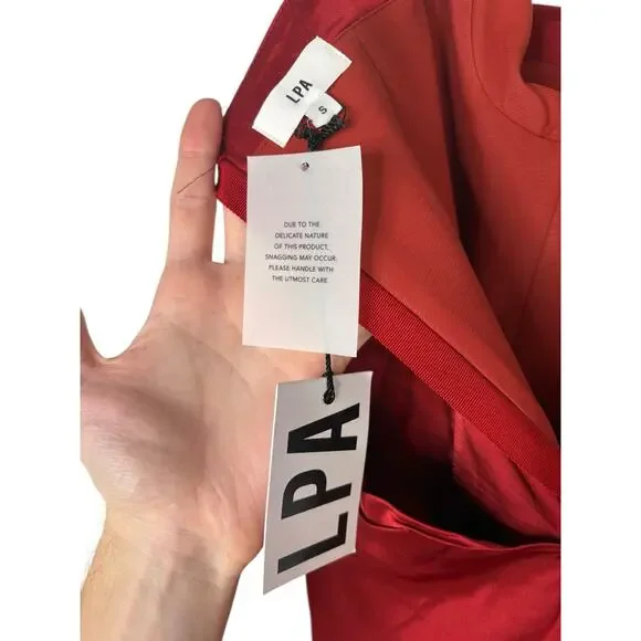 LPA Ilaria Corset Midi Dress Strapless Rosette Formal Party Elegant Red Size S